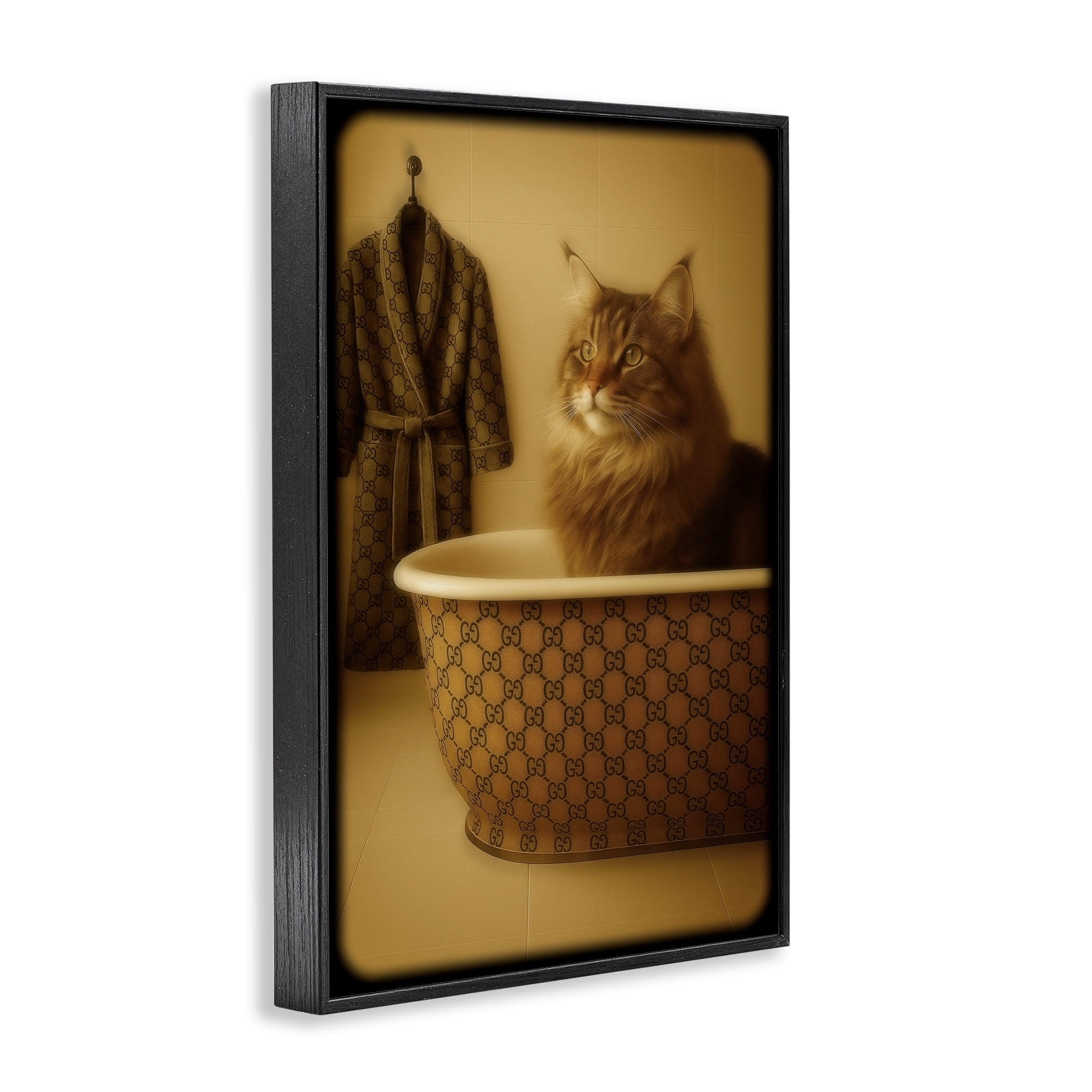 Stupell Industries Couture Main Coon in Luxury Tub Black Framed Giclee Art, design by Grotto Studios