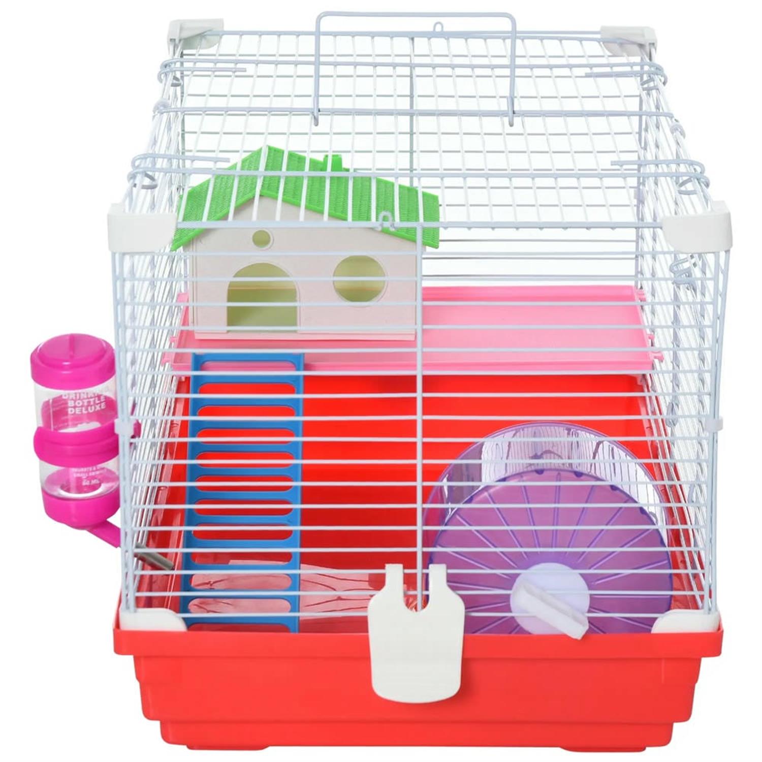 resenkos 18.5" Large Hamster Cage, Gerbil Cage with Exercise Wheel and Water Bottle for Syrian Gerbil, 2 Tiers Small Animal Habitats, Red