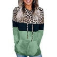 thumbnail image 1 of Womens Color Block Leopard Camo Patchwork Hoodie Sweatshirt Drawstring Pullover Tops with Pocket, 1 of 4