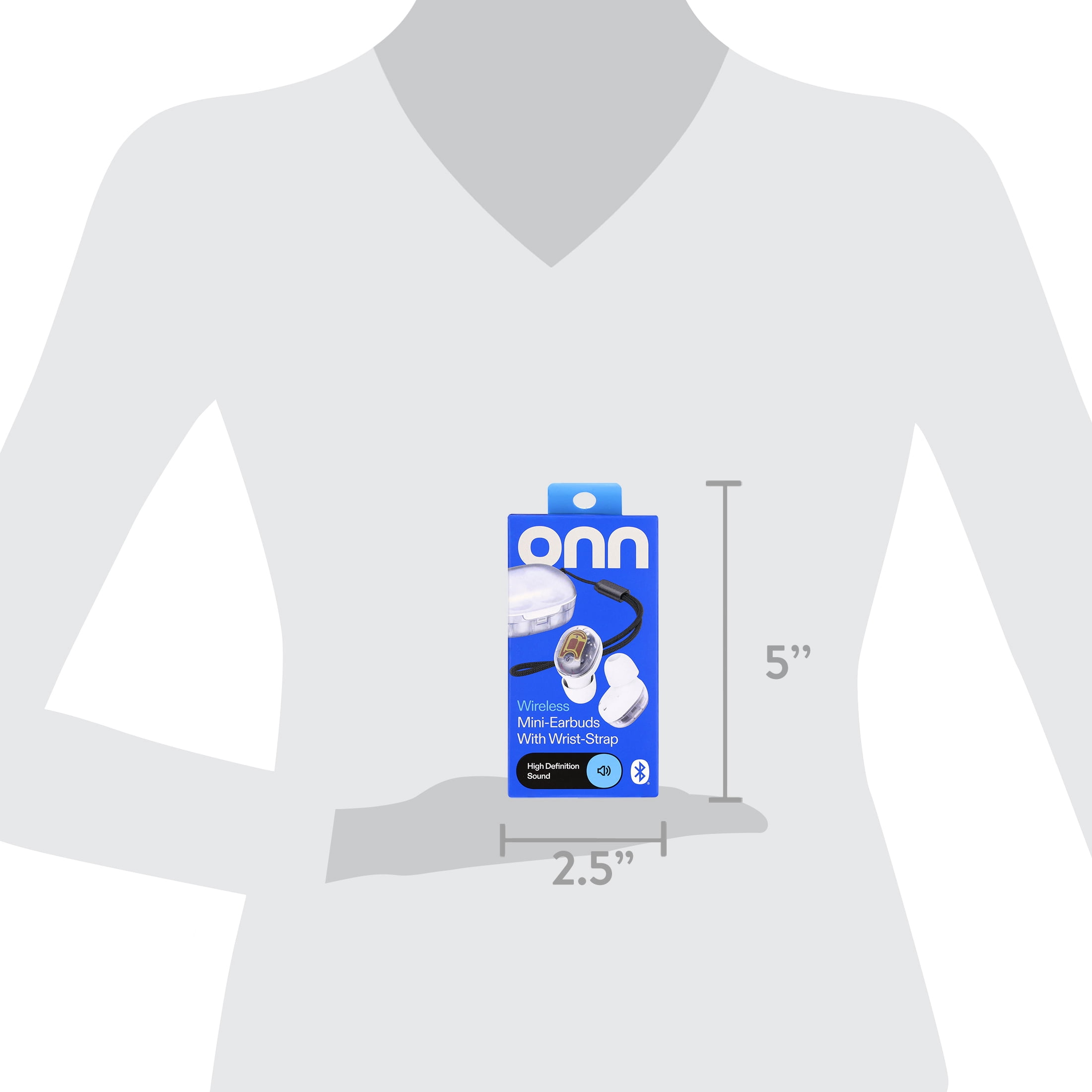 onn Wireless Mini-Earbuds with Wrist-Strap, Clear and White