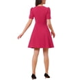 thumbnail image 3 of Vestido de Negocios INSPIRE CHIC para Mujer con Escote Corazón, Plisado, Manga Corta, Corte A, Vestido Sheath S Color Rosa Fucsia, 3 of 6