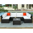 thumbnail image 1 of Clearance! Patio Outdoor Furniture Sets, 7 Pieces All-Weather Rattan Sectional Sofa with Tea Table, Cushions & Pillow, PE Rattan Wicker Sofa Couch Conversation Set for Garden Backyard Poolside, B389, 1 of 9