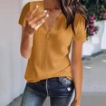 thumbnail image 2 of Tfken Summer Women Tshirts Solid Color Short Sleeve V Neck Tops Casual Trendy Female Soft Shirts Yellow, 2 of 6