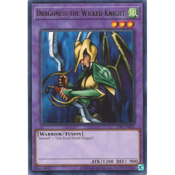 YuGiOh Legend of Blue Eyes White Dragon 25th Anniversary Rare Dragoness the Wicked Knight LOB-EN086