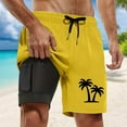 thumbnail image 2 of ibiyuan Men Swim Trunks Long with Compression Boxer Liner Quickdry Mens Bathing Suit 2 In 1 Beach Board Shorts Pockets Soft Colorful Pool Party Swimwear,G-Yellow, 2 of 4