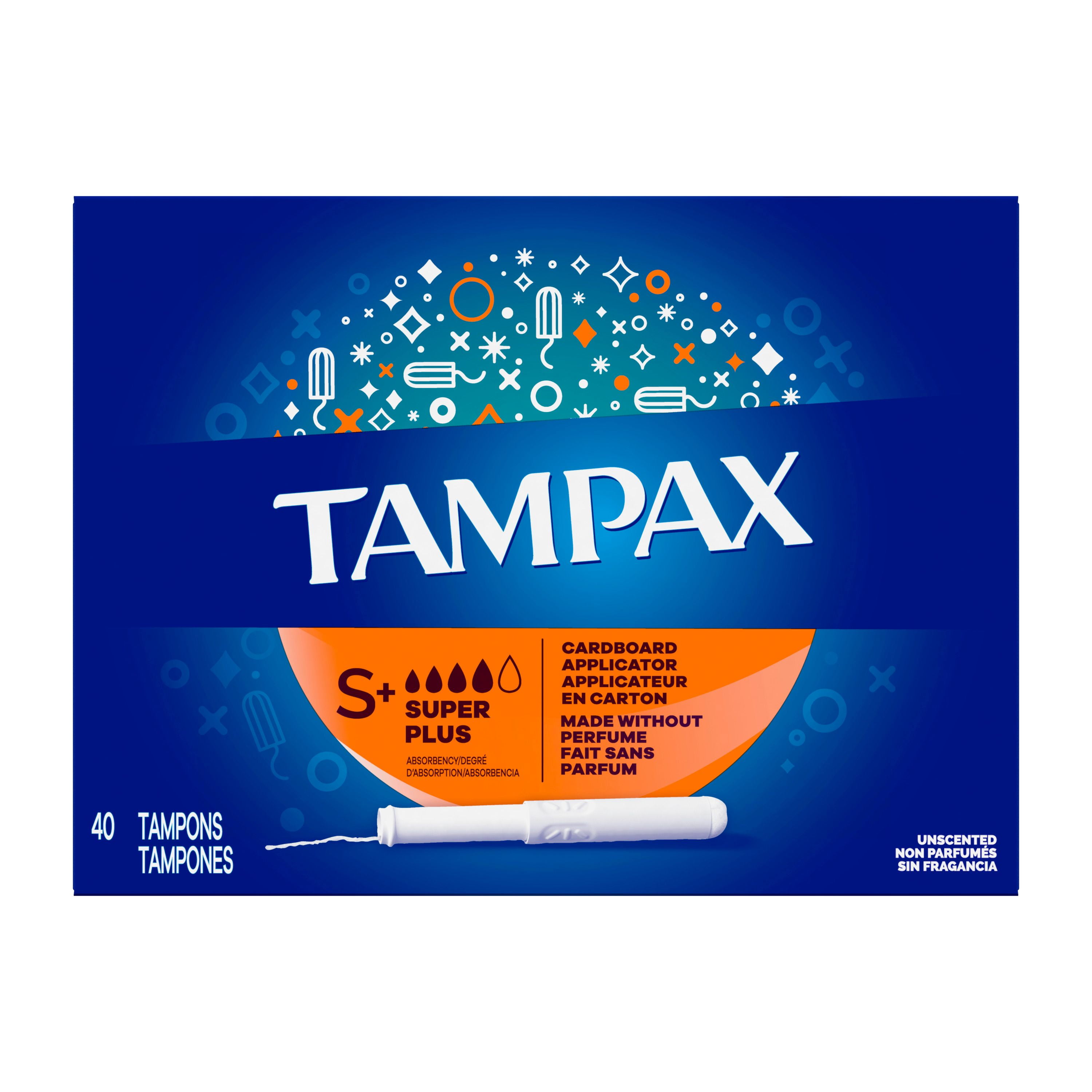 Tampax Cardboard Tampons Super Plus Absorbency, Anti-Slip Grip, LeakGuard Skirt, Unscented, 40CT