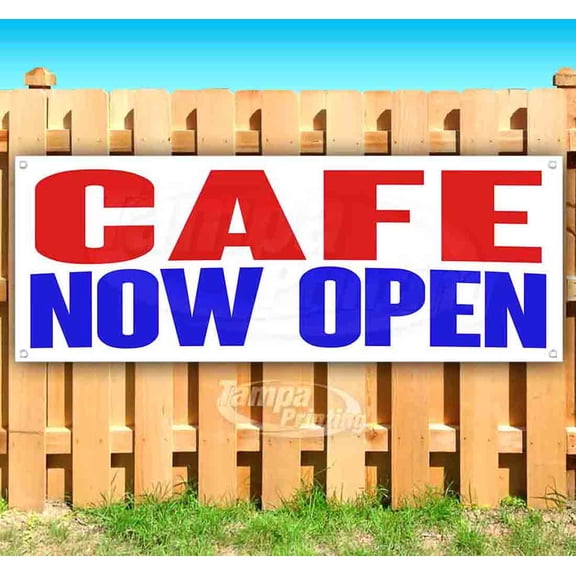 Cafe Now Open 13 oz Vinyl Banner With Metal Grommets