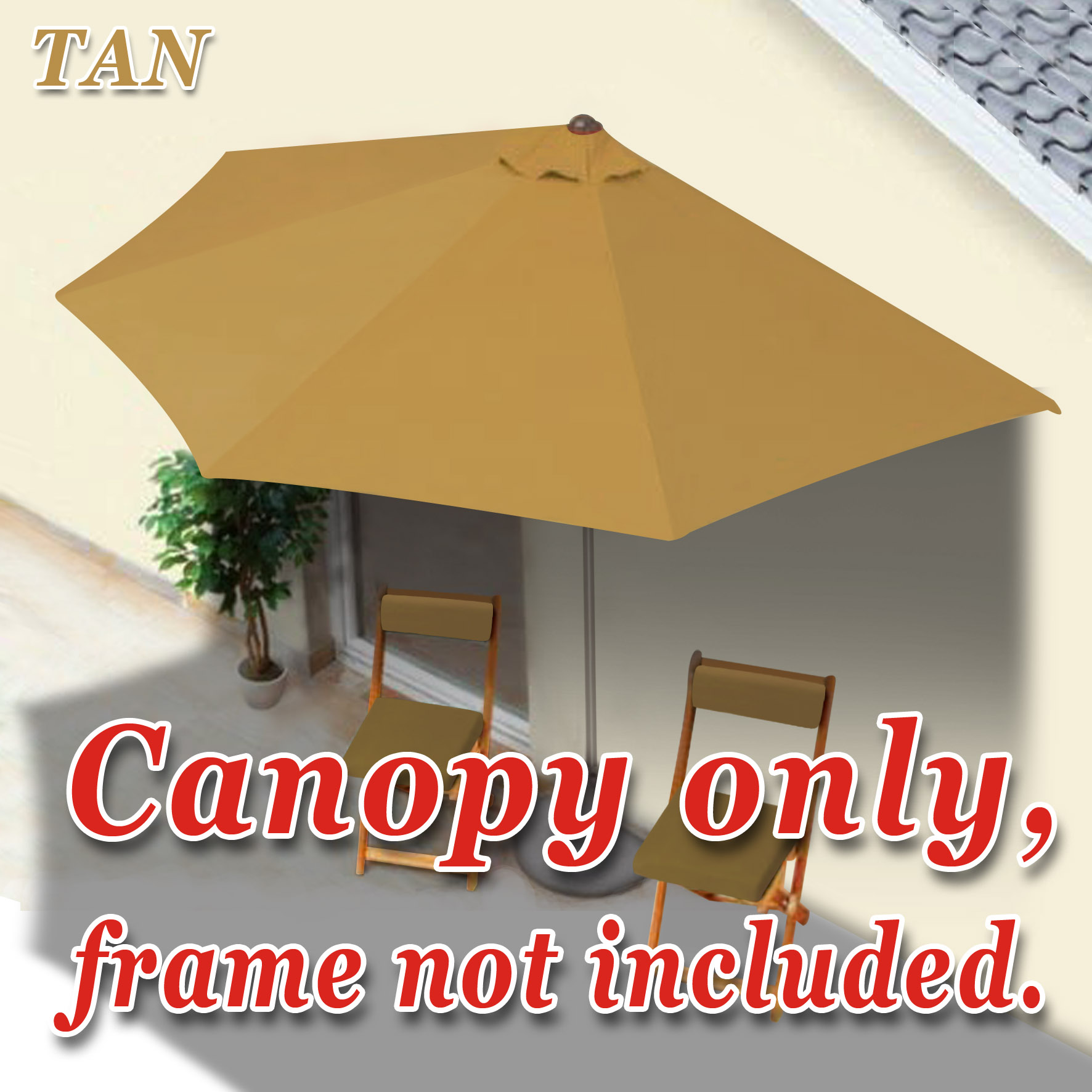 SUNNY Replacement Canopy Cover Only for 10' Patio 10ft 5 Ribs Half Umbrella (Tan)