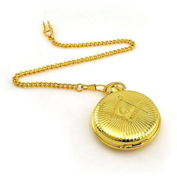 Classic Gold Tone Look Masonic Compass Square Pattern Watch Pocket Watch