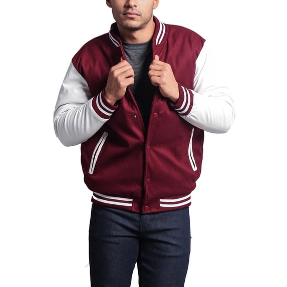 G-Style USA Men's Letterman Baseball Varsity Jacket VJ100A - BURGUNDY/WHITE - 4X-Large