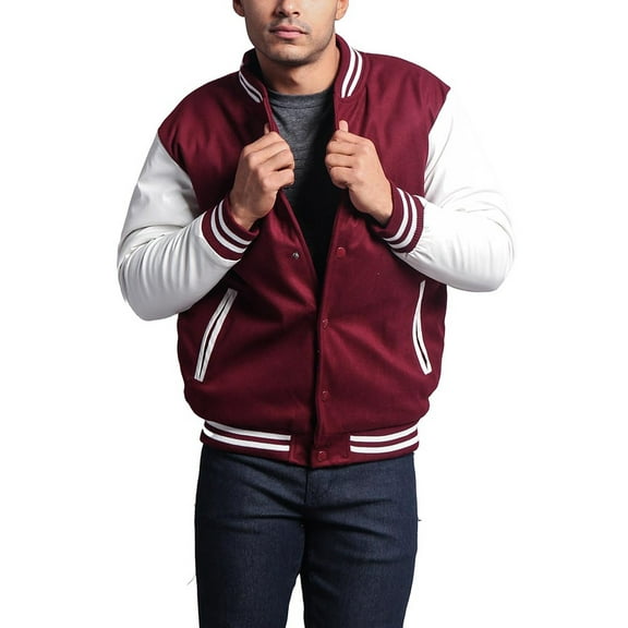 G-Style USA Men's Letterman Baseball Varsity Jacket VJ100A - BURGUNDY/WHITE - X-Large