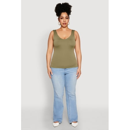 Rainbow Female Adult Plus Size Seamless Shelf Bra Tank Top Sleeveless  Scoop Neck  T-Shirt  Seamless  Solid