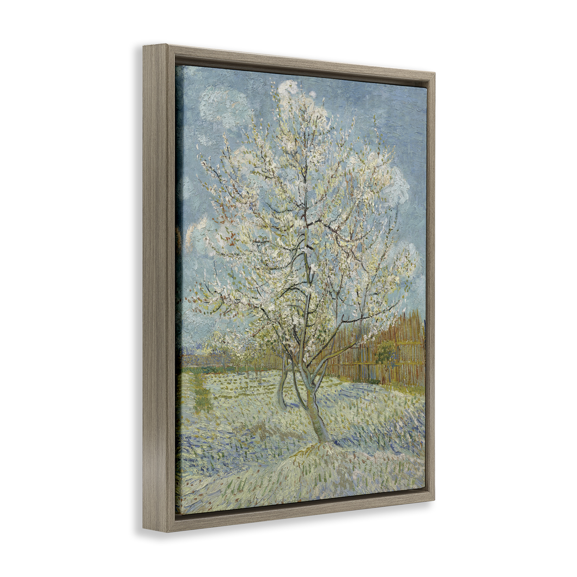 Stupell Industries Van Gogh Pink Peach Tree Landscape & Nature Painting Brown Floater Framed Canvas Art Print Wall Art, 17 x 21