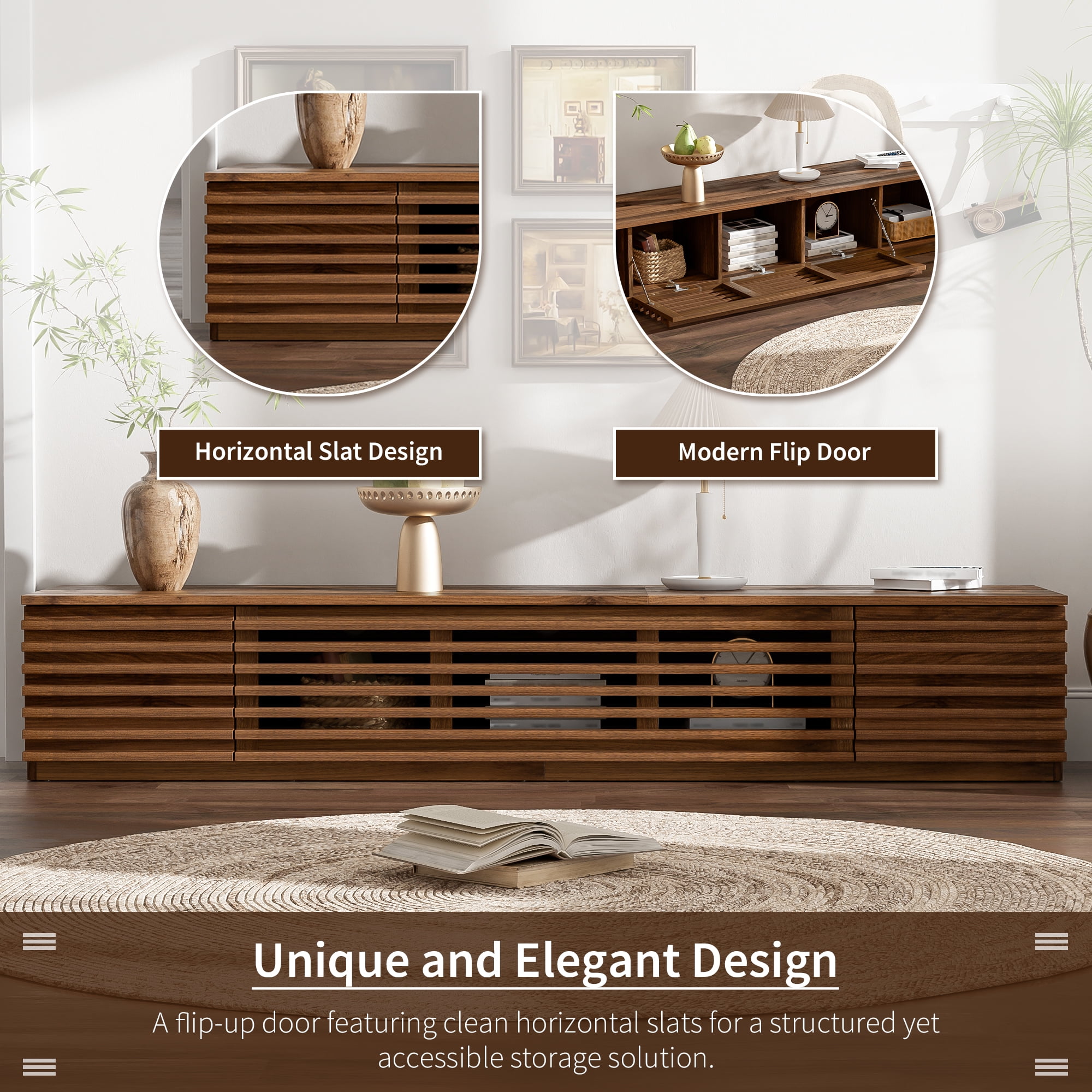 70 inch TV Stand, Modern Entertainment Center & Media Console for TVs up to 80", Walnut