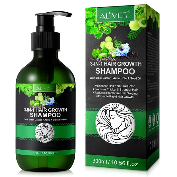 Aliver 3-in-1 Hair Shampoo with Black Castor Amla Black Seed Oil-Nourishes the Scalp & Improves Hair Pigment-All Hair Types,10.56 fl.oz