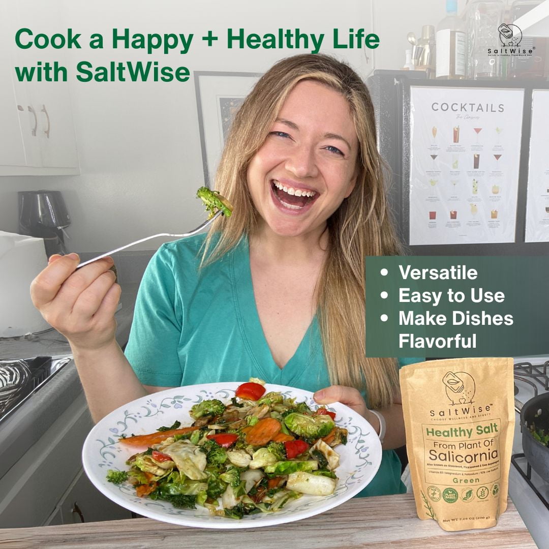 SaltWise Green Salt – 50% Less Sodium, Plant-Based Salt Substitute, 100% Dehydrated Salicornia, Umami (Pack of 2)