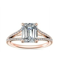 0.70 Ct Brilliant Emerald Cut Natural Diamond Accents Elegant Halo Ring for Women Solid 18K Rose Gold Size 6