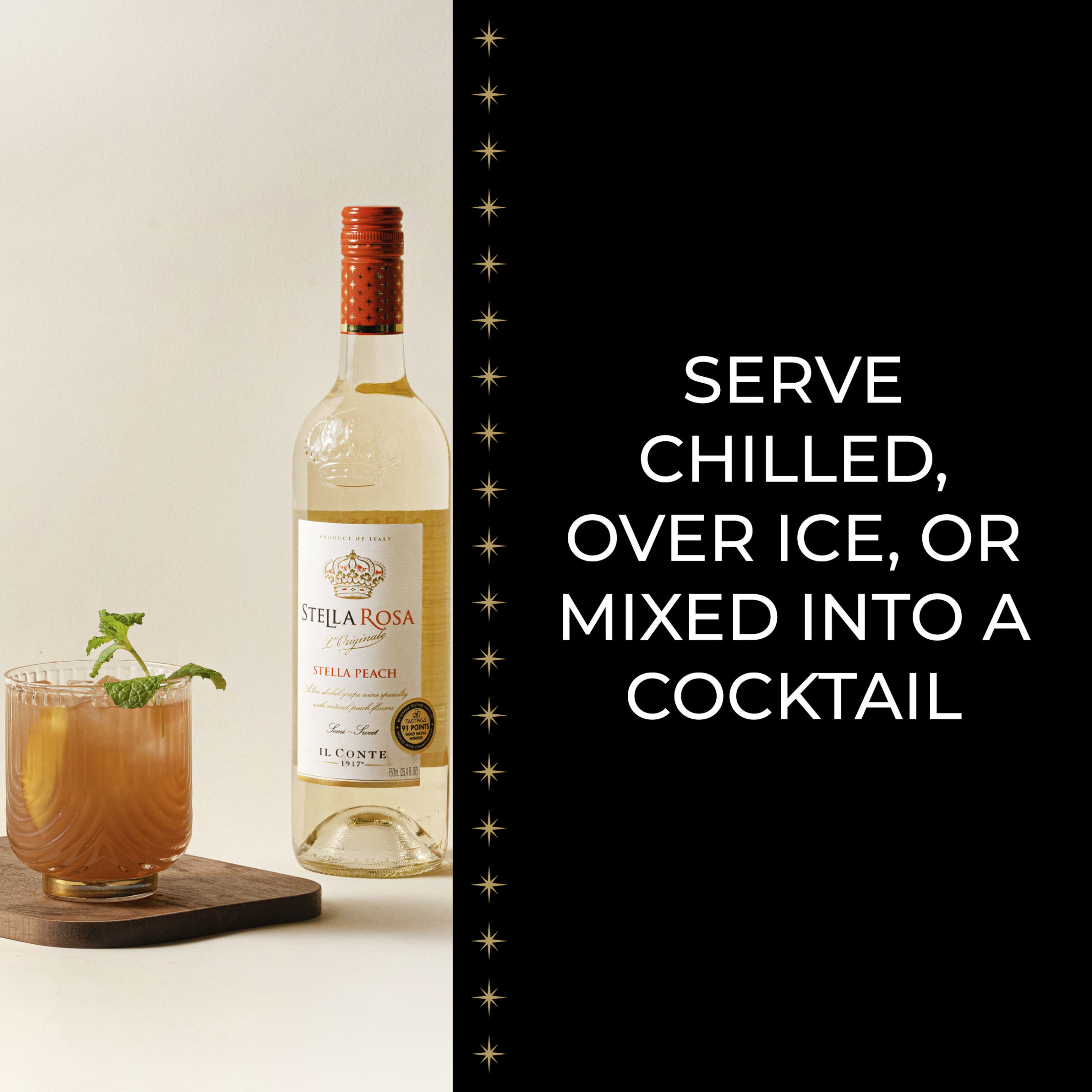 Peach Semi-Sweet Moscato White Wine, 750ml Glass Bottle, Piedmont, Italy