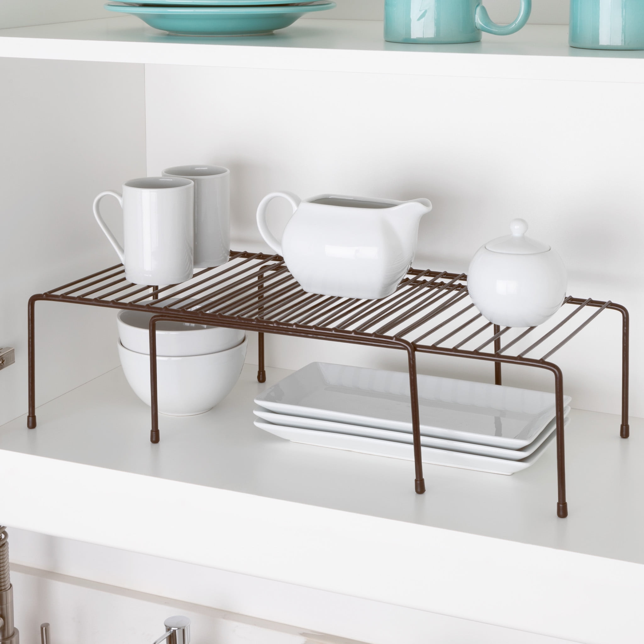 Smart Design Cabinet Storage Shelf Rack - Extendable 16 to 32.5 inch - Steel Metal Wire - Bronze