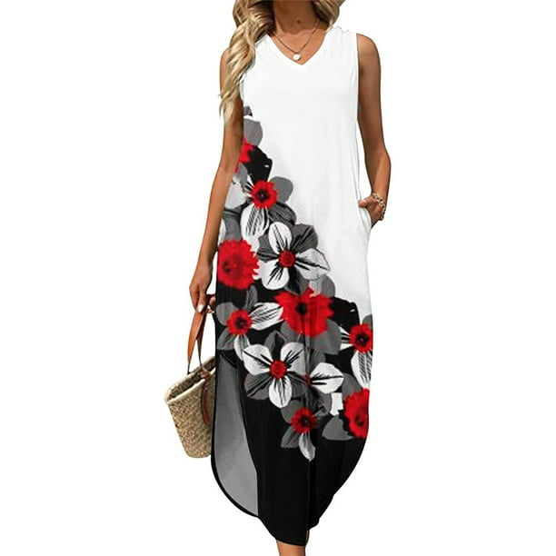 White print cheap dresses