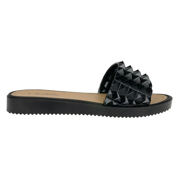 Chatties Casual Studded Flat Slide Sandals, Black (Women's)