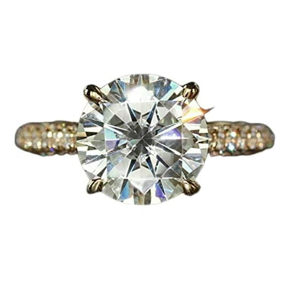 HeartsAndYou 4ct Engagement Ring for Women Round Cut Moissanite Hidden Halo Iced 18k Yellow Gold over Silver