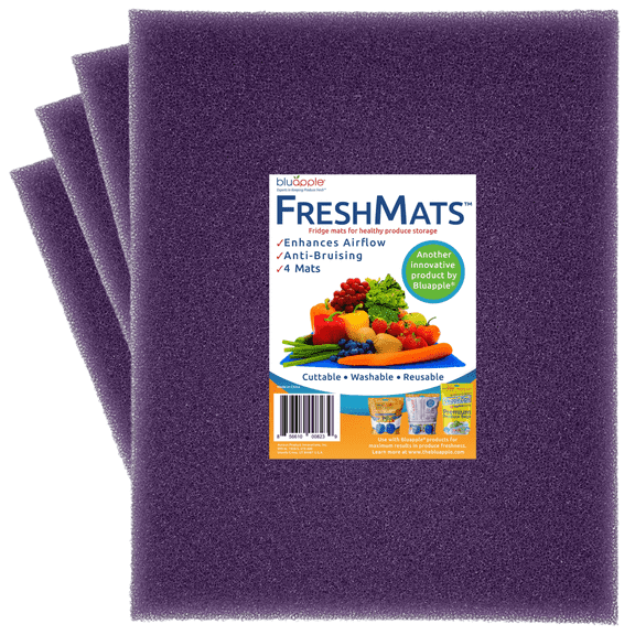 Bluapple FreshMats, Refrigerator Bin Liner, Fridge Drawer Mats, Crisper Life Extender Liner Keeps Produce Fresh Longer, Anti-Bruising, for Air Circulation, Washable & Reusable (4-Mats, 12x15, Purple)