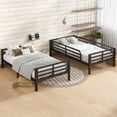 thumbnail image 3 of Twin XL over Twin XL Bunk Bed, Heavy Duty Metal Bunk Bed Frame with Full-Length Guardrails & Ladders, Bedroom Bunk Bed for Teens, Adults, Noise Free, Black, 3 of 8