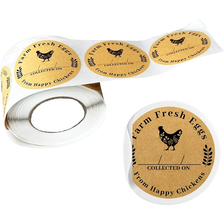Farm Eggs Laid on Stickers Collected Date | 350 Pcs Roll | 2” Minimalist Kraft Paper Brown Handling Instructions Card for Egg Carton to Sell Label