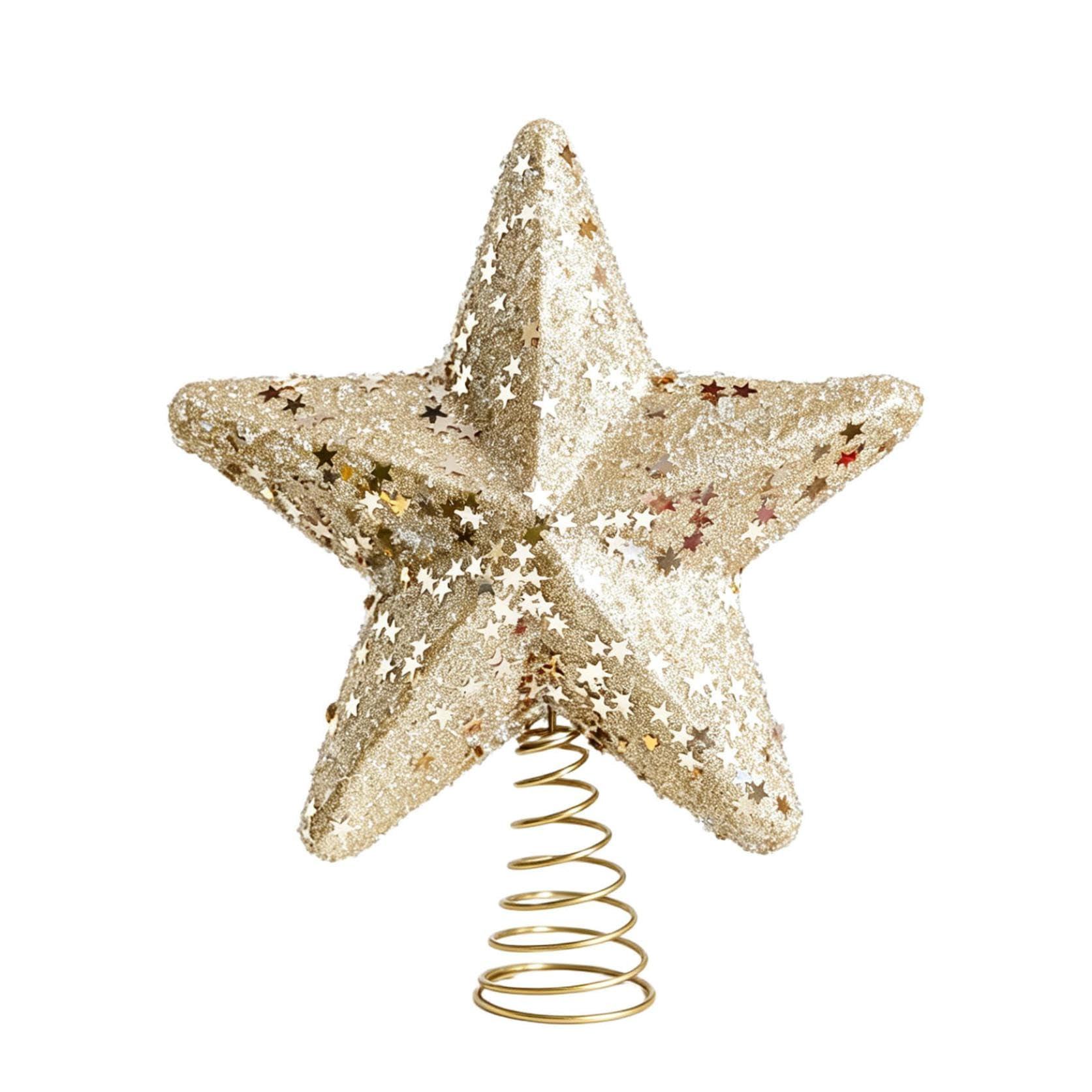 Glitter Christmas Tree Topper 5 Pointed Star Ornament with Spring Base Sparkly Sequins Star Decoration for Xmas Tree Holiday Home Indoor Party Wall Decor Multiple Vibrant Colors Available