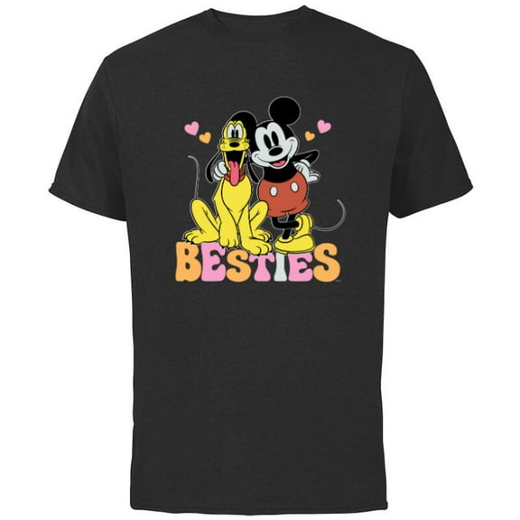 Disney Mickey Mouse Pluto Besties BFF Best Friends Valentine - Short Sleeve Cotton T-Shirt for Adults - Customized-Black