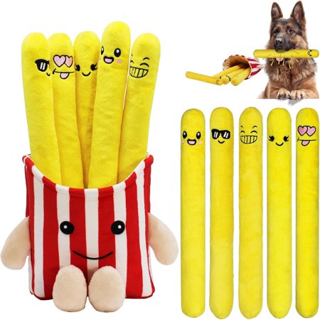 Magicorange Squeaky Dog Toy 5 PCS French Fry Shape Dog Chew Toy All Lifestages Dog Toys Gift Set