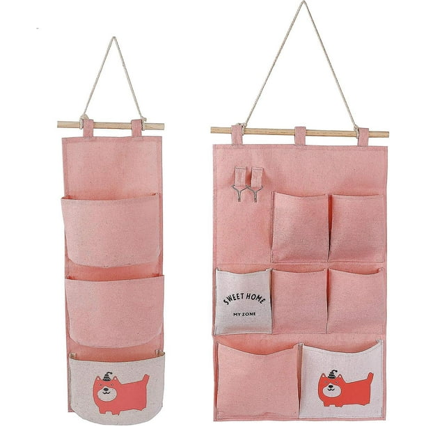 MaoXinTek Sac Rangement Mural 2 Tailles Tissu Lin - Organisateur Poches Téléphone Clés Bureau Chambre Cuisine Salle De Bain
