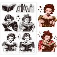 thumbnail image 1 of Sellos transparentes de mujer leyendo retro. Sellos de silicona para leer., 1 of 9