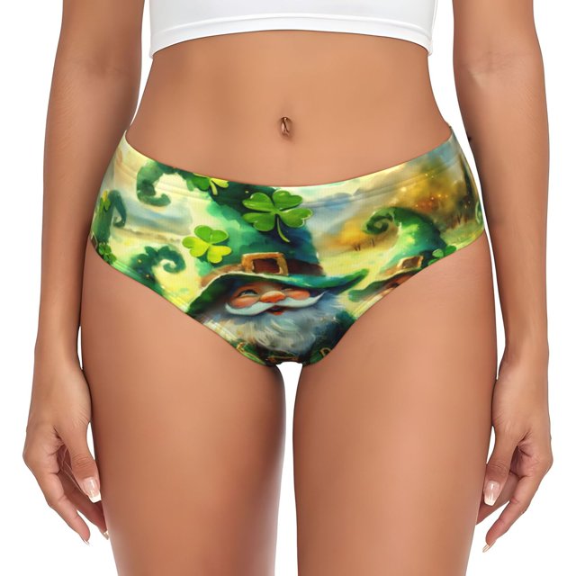 Fotbe st. patrick’s day gnomes Calzones Estampados para Mujer – Ropa Interior de Algodón, Cómoda, Suave y Elástica-X-Large