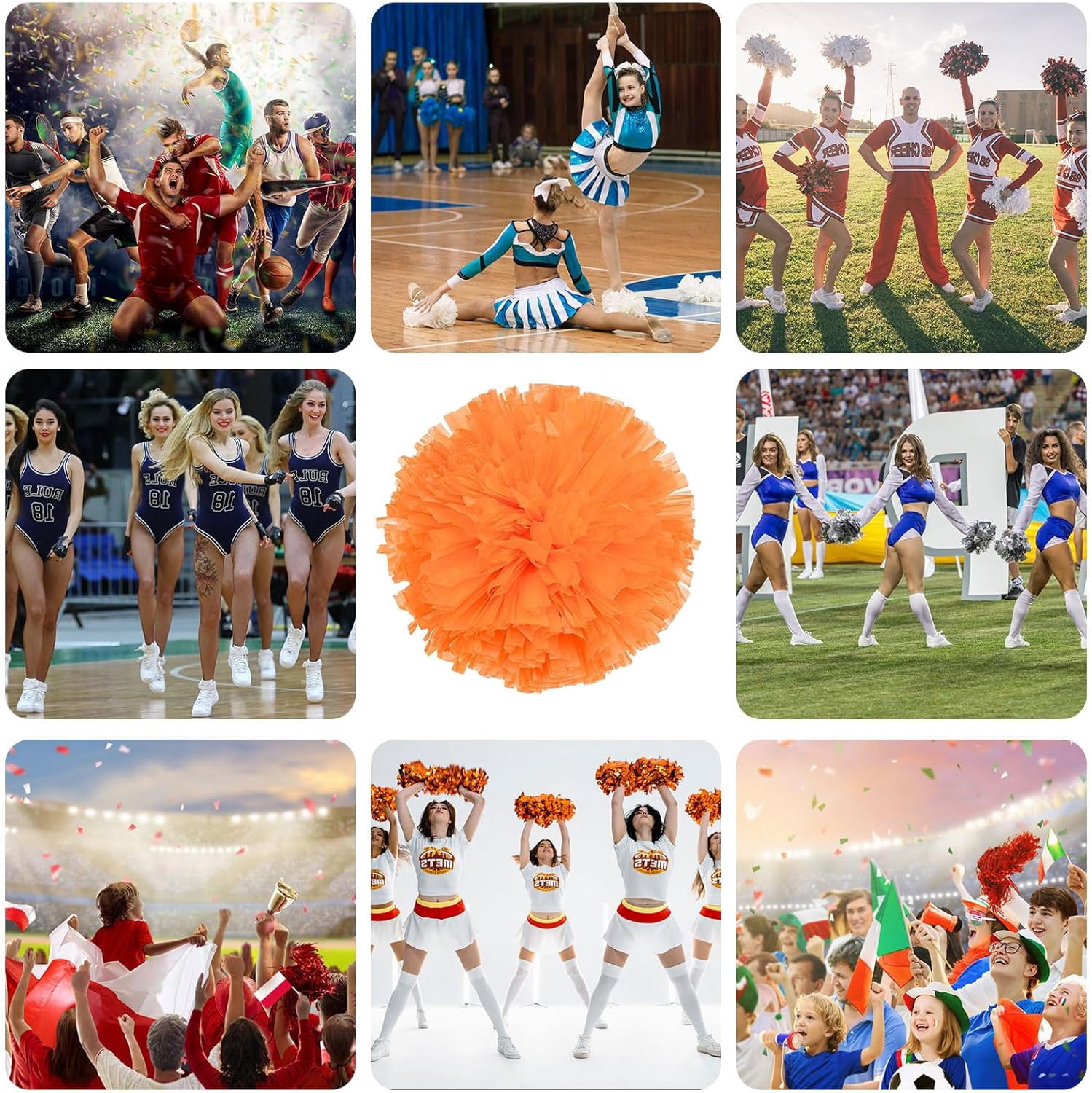 Cheerleader Pom Poms 24 Pack Sports Dance Cheering Plastic Metallic Cheerleading Pom Poms for Kids Adults-Ring Style