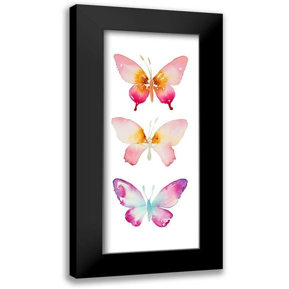 Loreth, Lanie 8x14 Black Modern Framed Museum Art Print Titled - Watercolor Butterflies Panel I