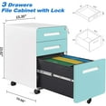 thumbnail image 2 of 3 Drawer Mobile File Cabinet, BHBL Locking Filing Cabinet Rolling Pedestal Under Desk, Fully Assembled Except Casters, Letter/Legal Size (Light Blue), 2 of 5