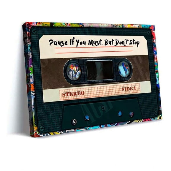 1pc Retro Cassette Tape Wall Art With Motivational Quote, Urban Graffiti Canvas Print, Vintage Music Theme Decor For Living Room, Office, Bedroom