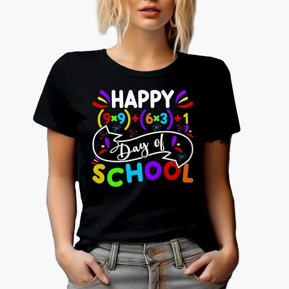 Happy 100th Day of School, Math Teacher or Student, Black T-Shirt, Small