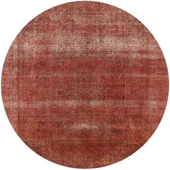 Ahgly Company Machine Washable Indoor Round Industrial Modern Orange Area Rugs, 6' Round
