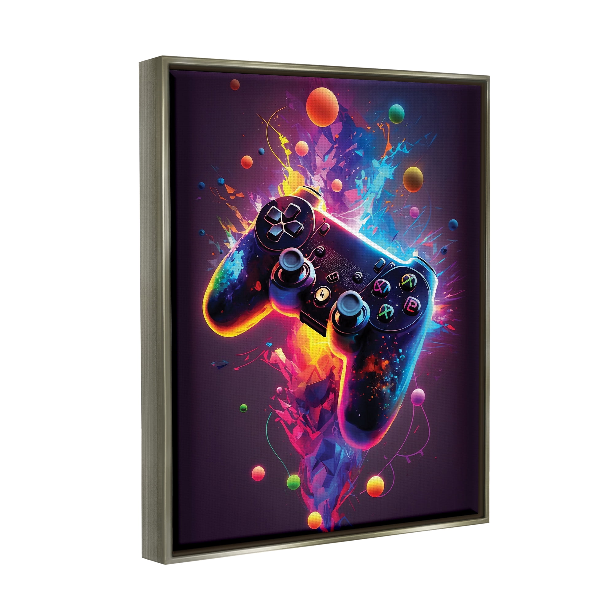 Stupell Industries Bold Prismatic Gaming Controller Art for Kids Painting Gray Floater Framed Art Print Wall Art