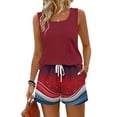 thumbnail image 3 of Iaqnaocc 2 Piece Sets for Women 250 Anniversary Usa Flag Flag Striped Square Neck Sleeveless Tank Top and Drawstring Shorts Summer Outfits Beach Outfits for Women Deep Red L, 3 of 6