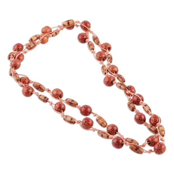 Novica Wood Beaded Station Fire Glam Women's Jewelry Unique Gift Necklace