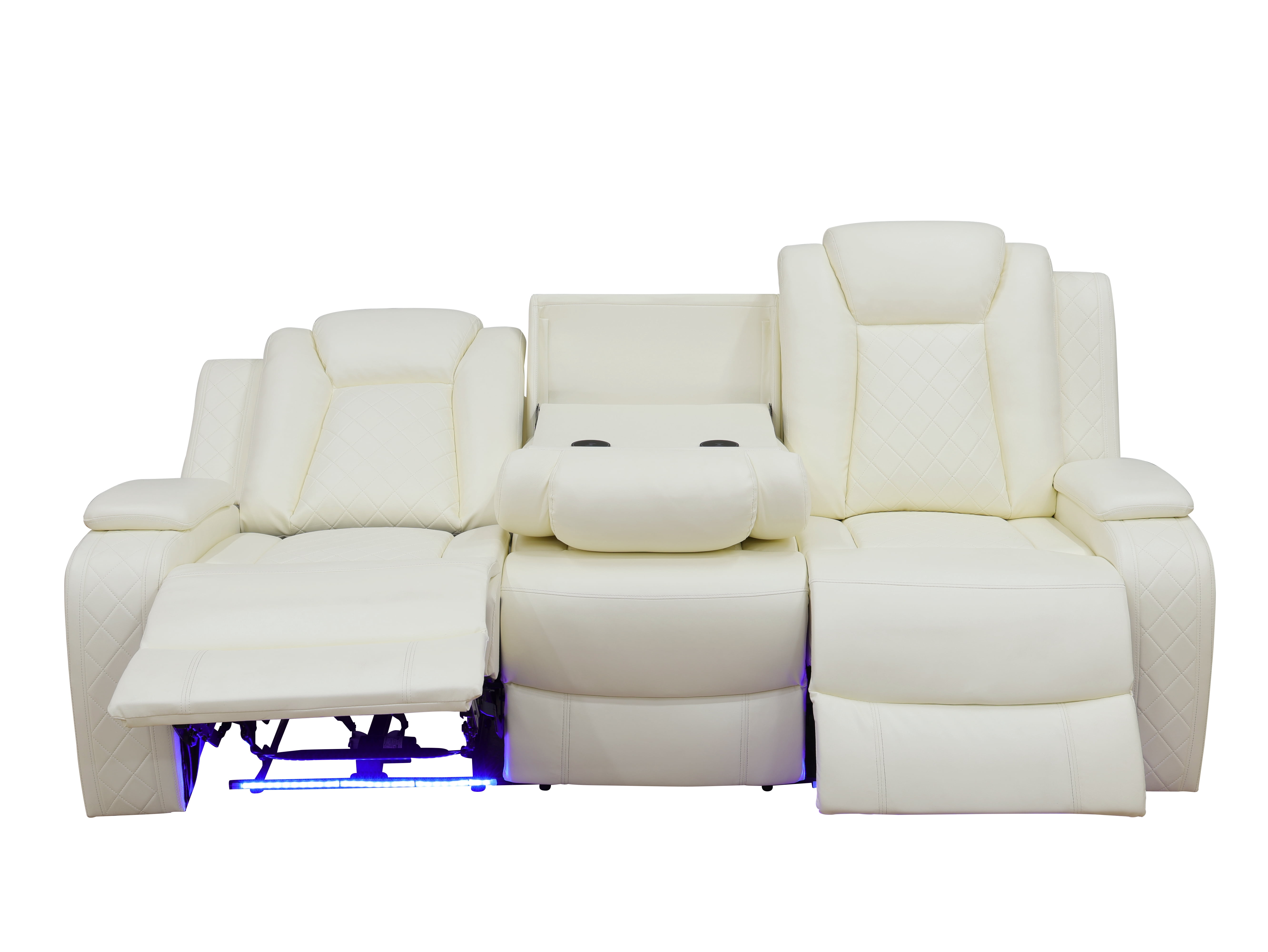 Gewnee Power Reclining Multifunctional Sofa with USB & Wireless Charging, Air Leather, Storage Console, Living Room,Off-white