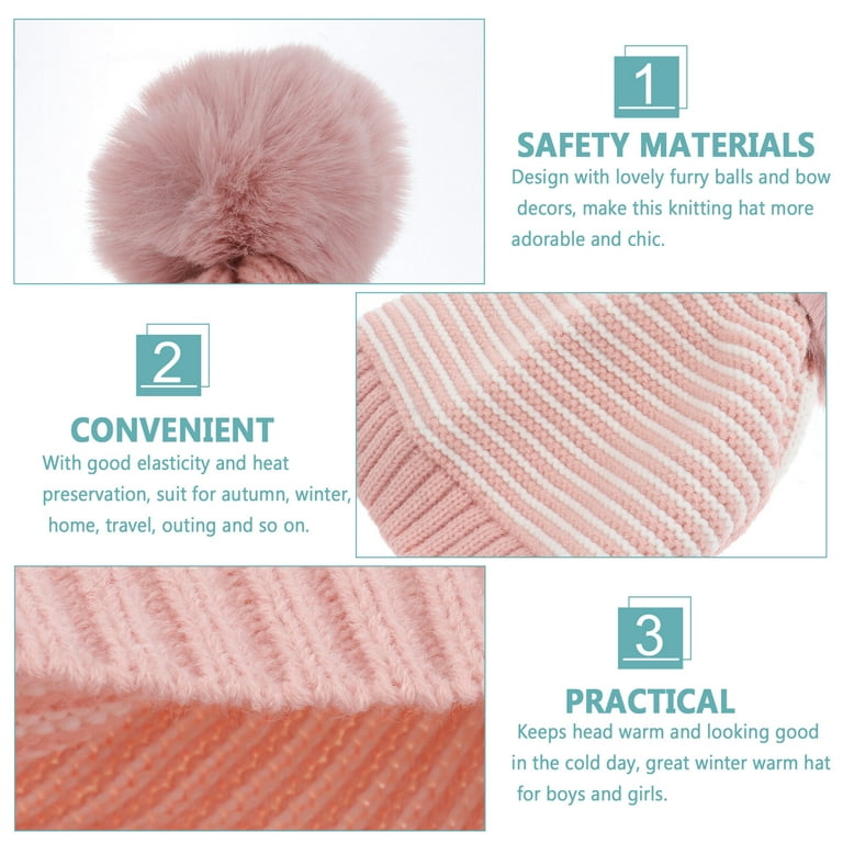 Beanie Classic Hat (Pink S Adorable Hats - & Kids Pom Striped Pom Knit for White) Winter Warm Christmas