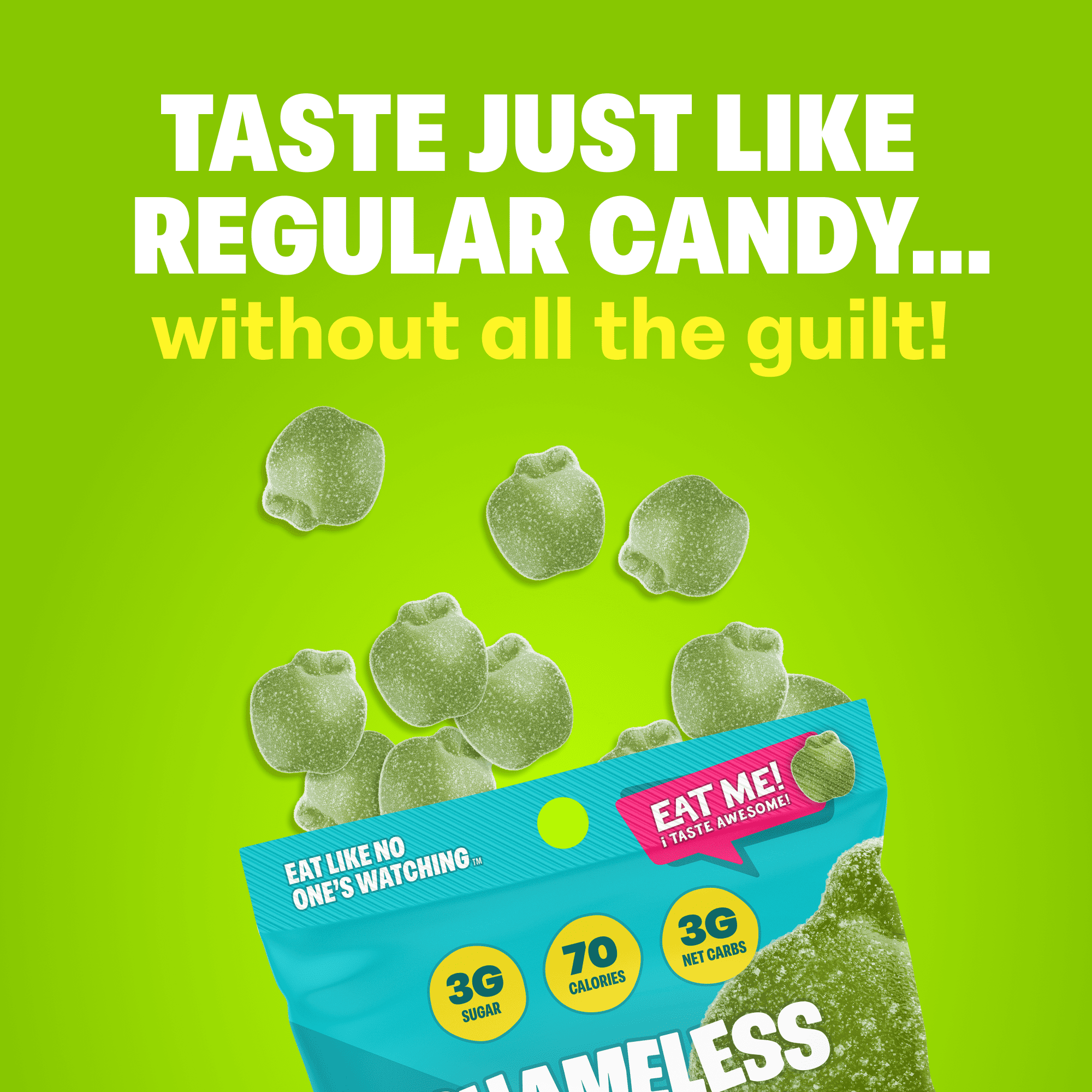 Shameless Snacks Green Apple Blast - Sour Candy & Fruit Snacks, Sour Apple Gummy Candy, Keto Snacks in Bulk, 3g Sugar Gluten Free Vegan for Kids & Adults