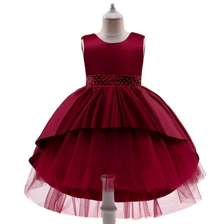

jsaierl Toddler Girls Net Yarn Embroidery Rhinestone Bowknot Birthday Party Gown Long Dresses
