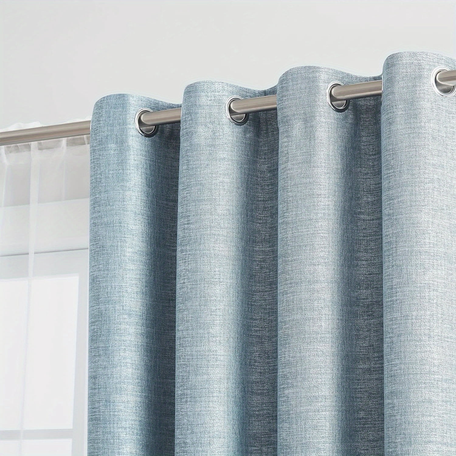 1pc Embroidery Faux Linen Blackout Wide Curtains Grommet Drape for Bedroom, Living Room Patio Door