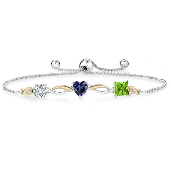 Gem Stone King Keren Hanan 1.81 Ct E-F Lab Grown Diamond Blue Iolite 925 Silver and 10K Yellow Gold Bracelet for Women